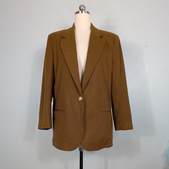 Vintage Wool Blazer Jacket 12 Brown 80s 90s Classic Work Single Academia - Picture 1 of 11